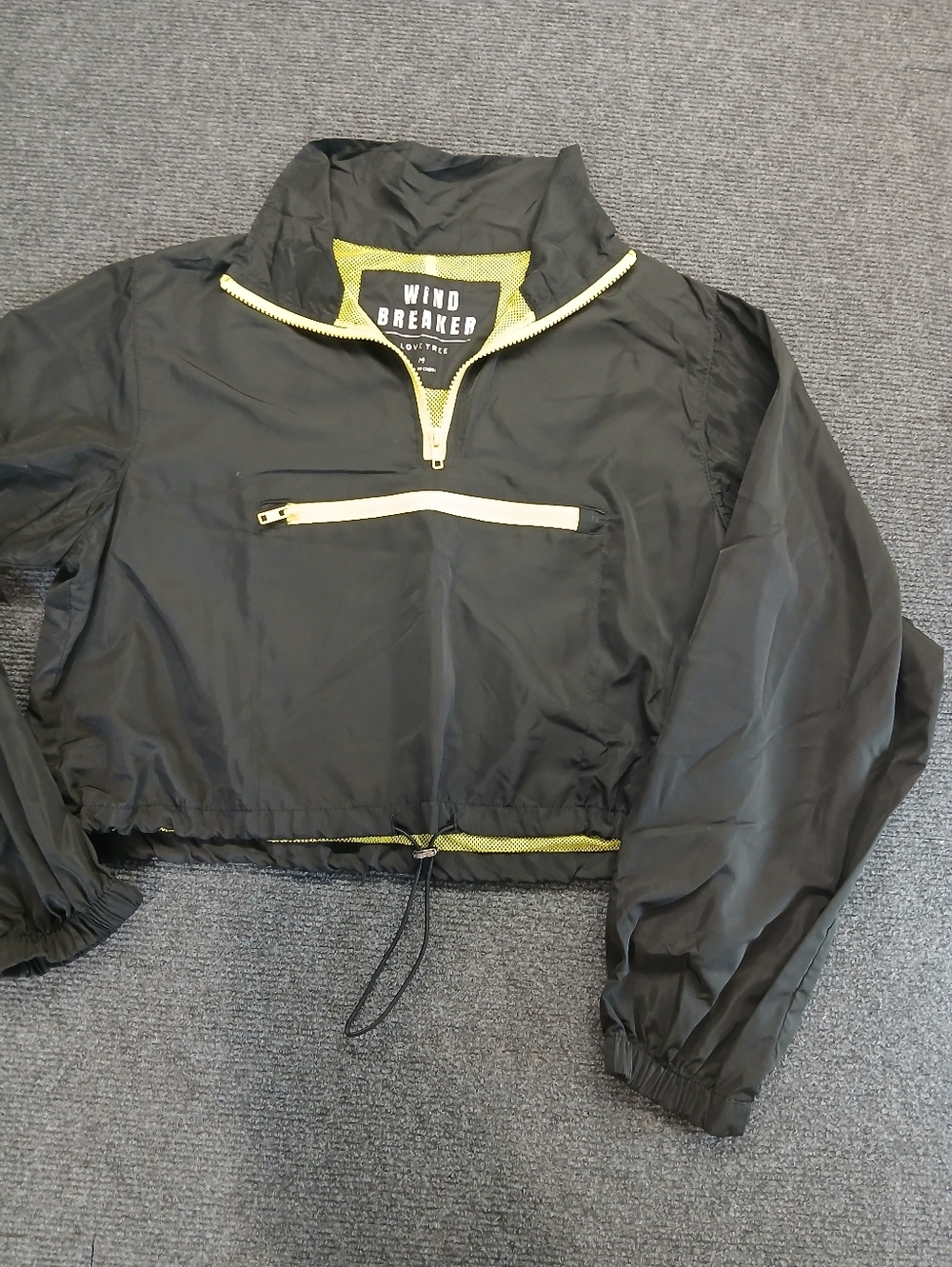 Love Tree Black Cropped 1/4 Zip  Windbreaker with Yellow Accents Sz Med.